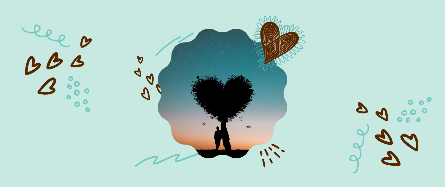 Image of hearts and the silhouette of one person